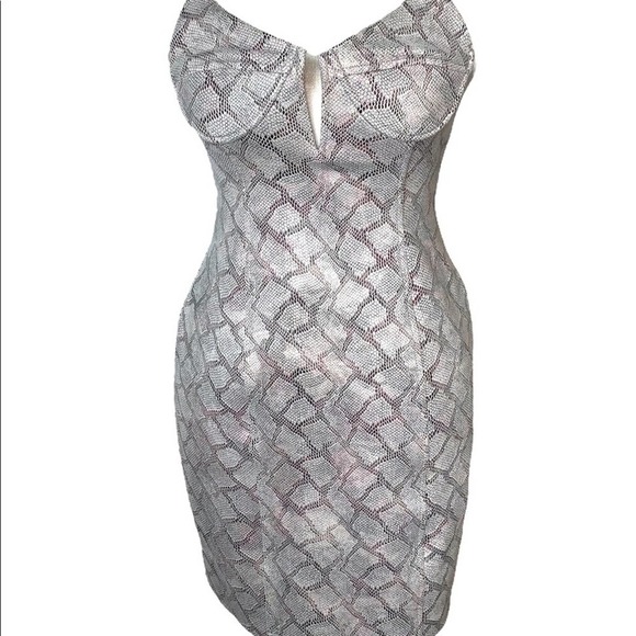 By the Way Kelsie Snakeskin V-Neck Mini Dress Size Small - Picture 2 of 7
